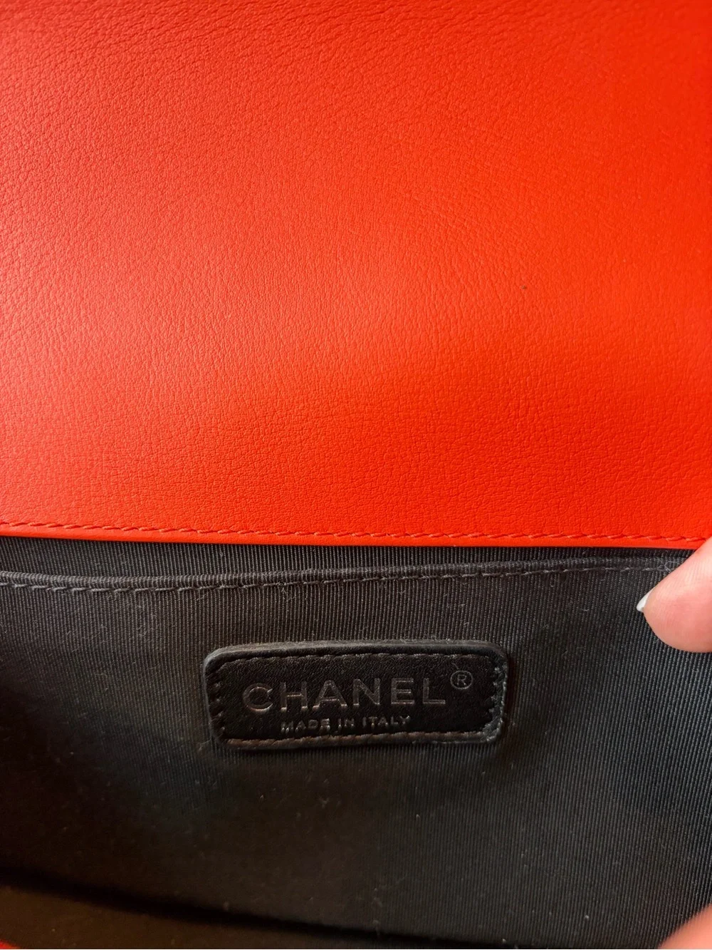 CHANEL Orange Quilted Patent Leather Crossbody Boy Bag